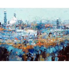Shan Amrohvi, 24 x 30 inch, Oil on Canvas, City Scape Painting, AC-SA-168